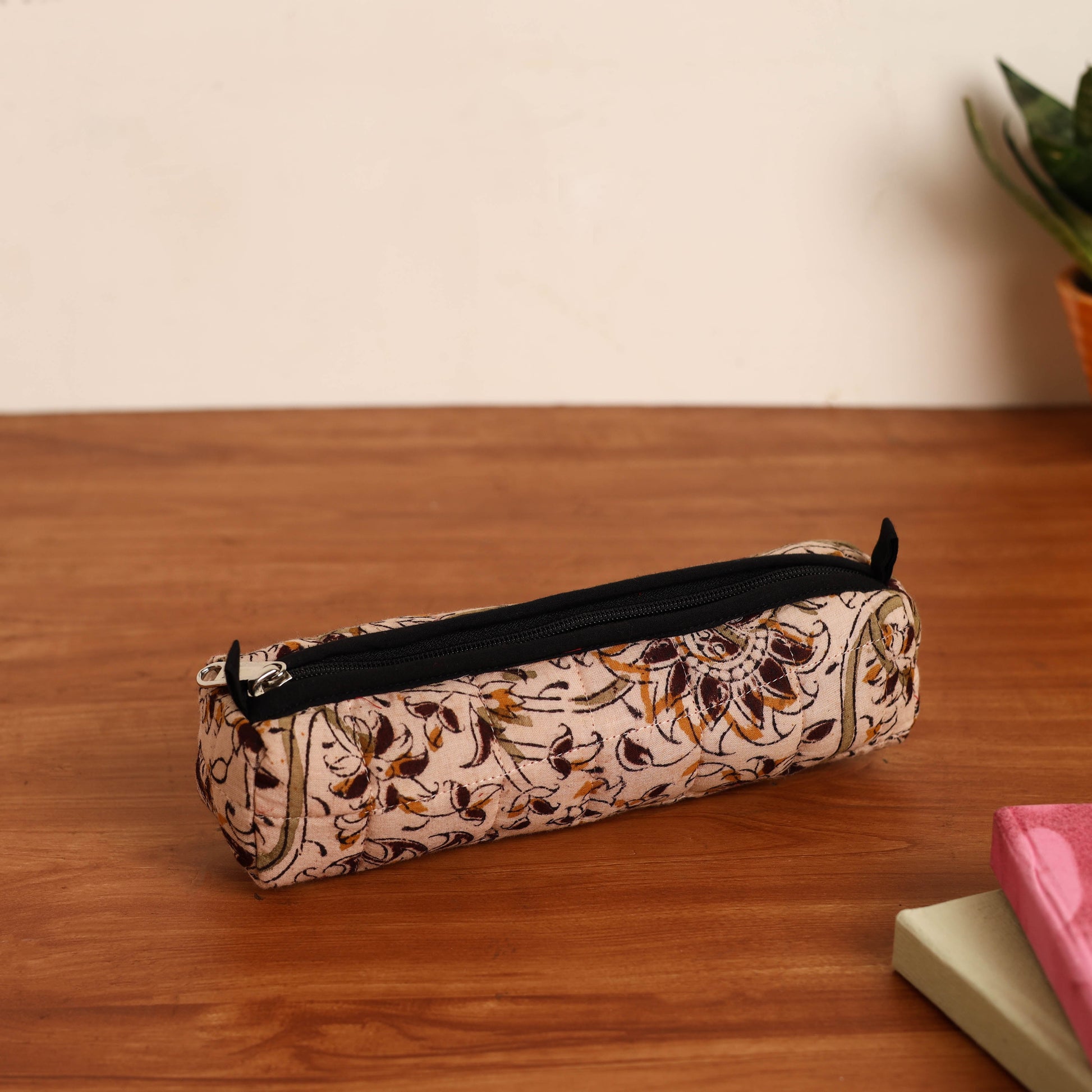 Beige - Handmade Quilted Cotton Pencil Pouch 19