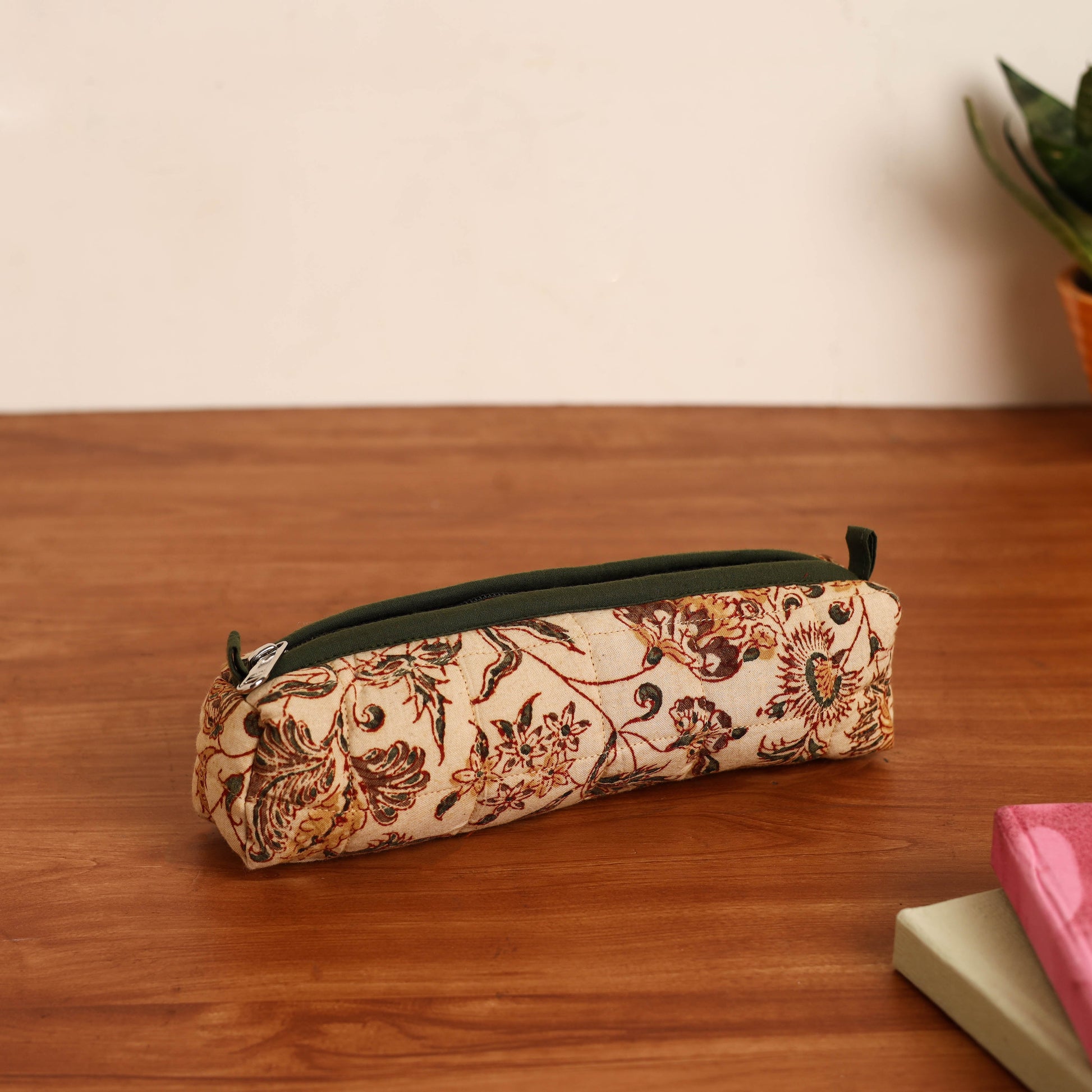 Beige - Handmade Quilted Cotton Pencil Pouch 24