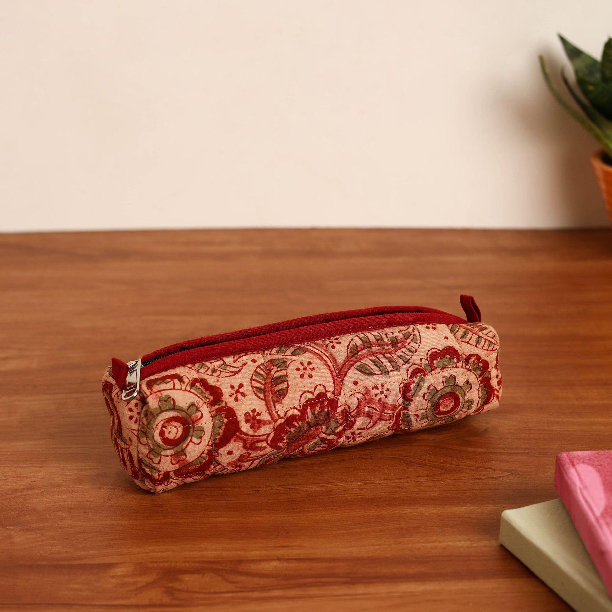 Beige - Handmade Quilted Cotton Pencil Pouch 27