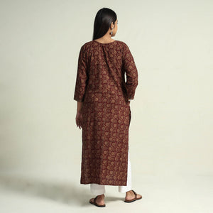 Brown - Block Print Cotton Straight Bagh Kurta