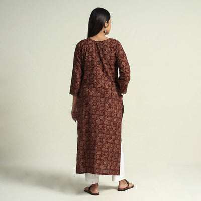 Brown - Block Print Cotton Straight Bagh Kurta