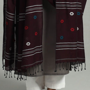 Brown - Handloom Cotton Burdwan Jamdani Dupatta 17