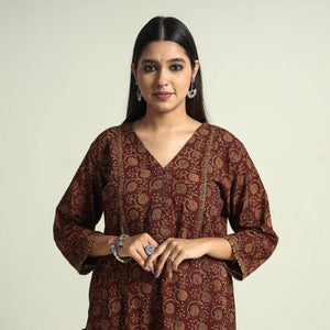 Brown - Block Print Cotton Straight Bagh Kurta