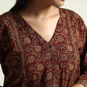 Brown - Block Print Cotton Straight Bagh Kurta