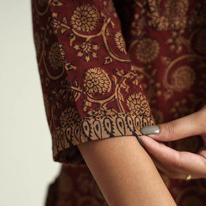 Brown - Block Print Cotton Straight Bagh Kurta
