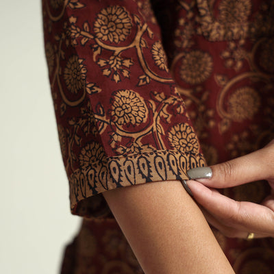 Brown - Block Print Cotton Straight Bagh Kurta