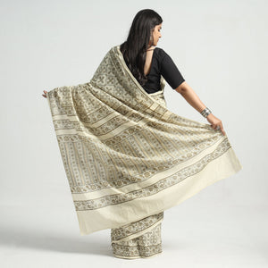 Beige - Akola Hand Block Printed Cotton Saree