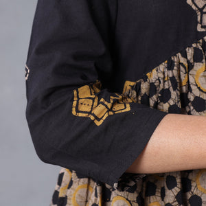Black - Flared Cotton Hand Batik Print Kurta Set 02