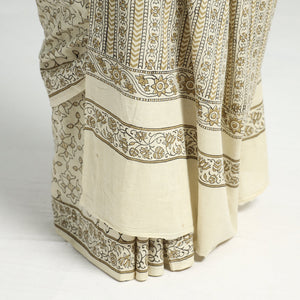 Beige - Akola Hand Block Printed Cotton Saree