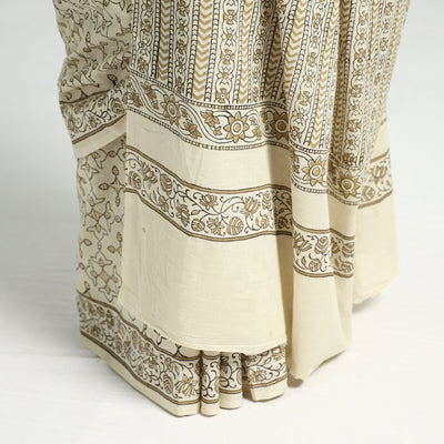Beige - Akola Hand Block Printed Cotton Saree