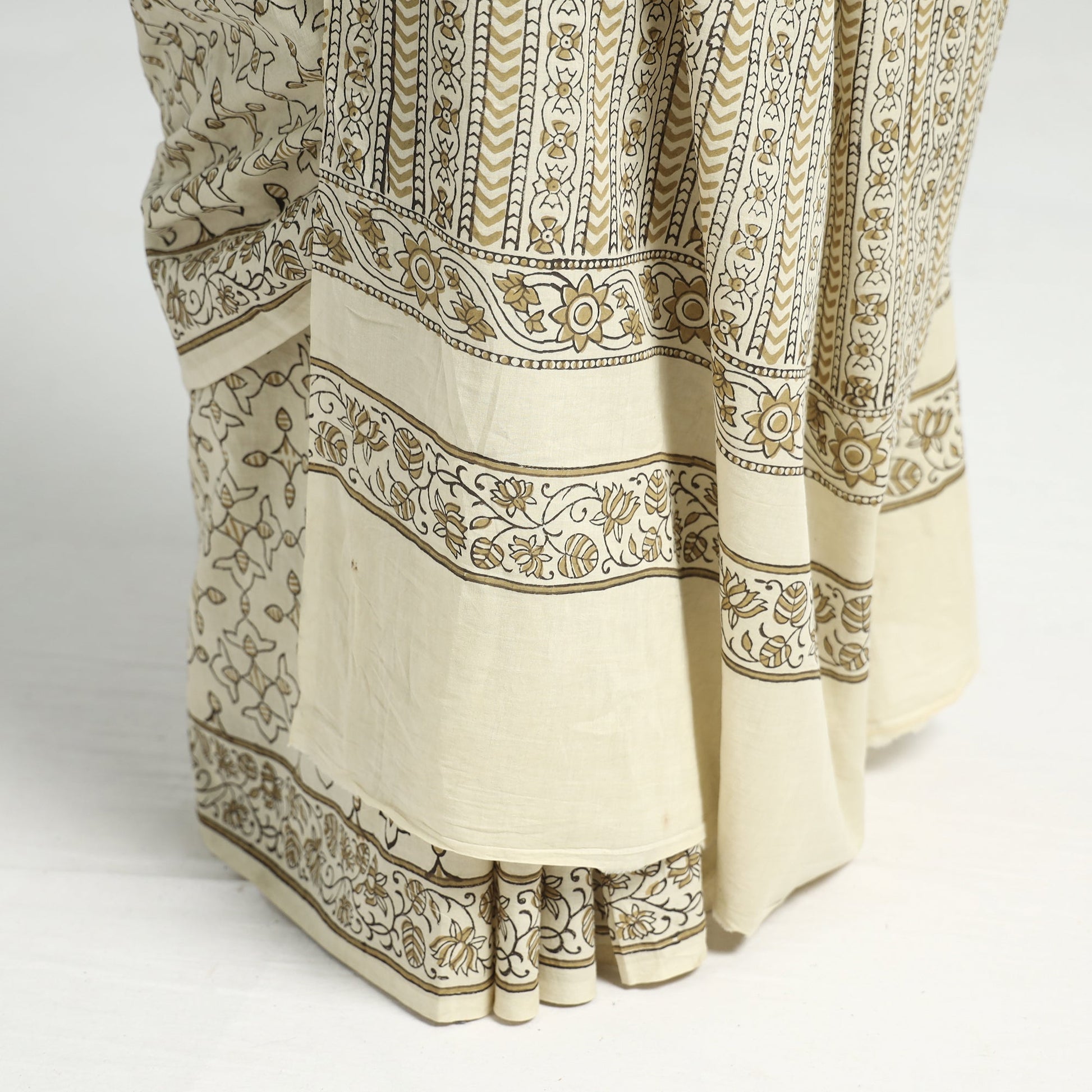 Beige - Akola Hand Block Printed Cotton Saree