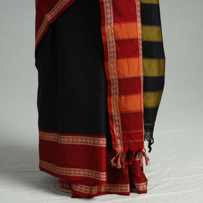 Black - Traditional Narayanpet Mercerised Cotton Saree with Thread Border 70
