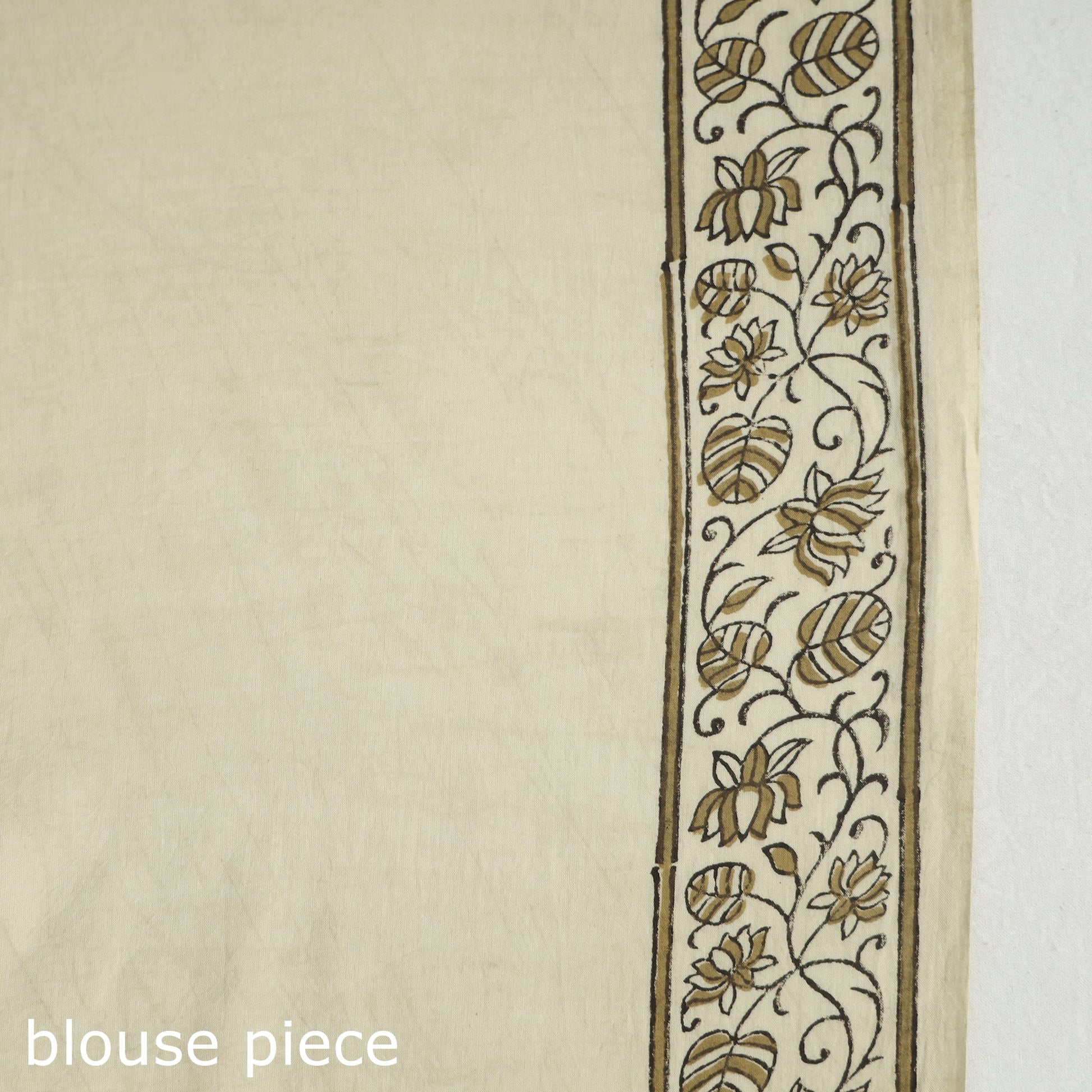 Beige - Akola Hand Block Printed Cotton Saree
