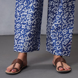 Blue - Hand Batik Printing Chanderi Silk Kurta with Palazzo & Dupatta Set