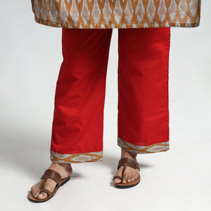 Brown - Pochampally Ikat Weave Cotton Kurta with Palazzo & Dupatta Set