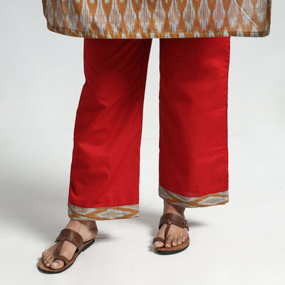 Brown - Pochampally Ikat Weave Cotton Kurta with Palazzo & Dupatta Set