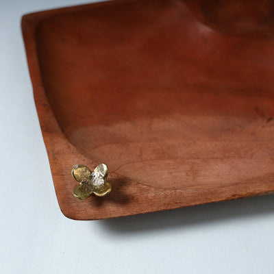 Brown - Hand Carved Dokra Natural Mahogany Wooden Square Tray (8 x 8 in)