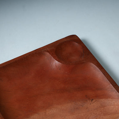 Brown - Hand Carved Dokra Natural Mahogany Wooden Square Tray (8 x 8 in)
