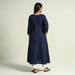 Blue - Block Print Cotton Patchwork A-Line Bagh Kurta