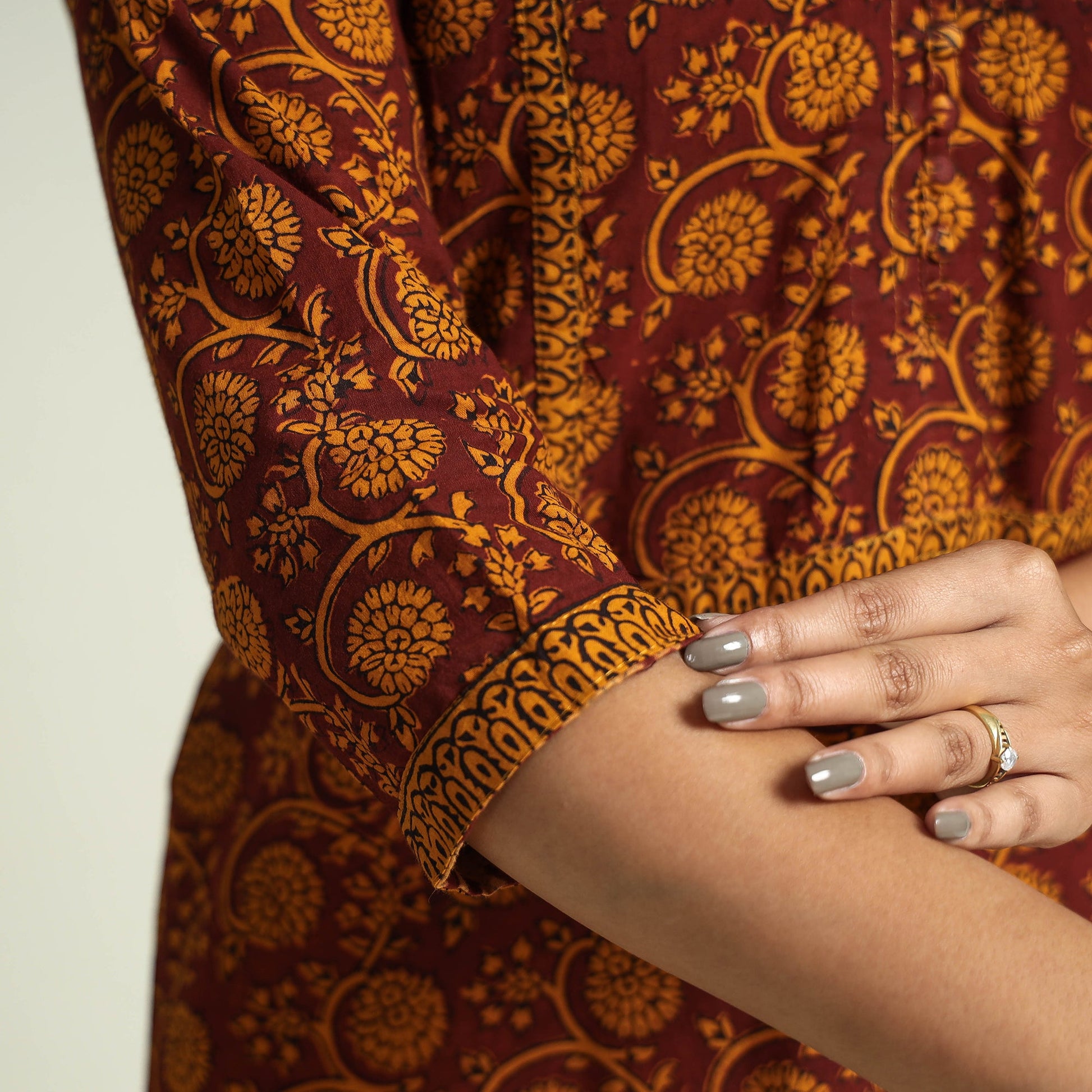 Brown - Block Print Cotton A-Line Bagh Kurta