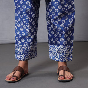 Blue - Hand Batik Printing Chanderi Silk Kurta with Palazzo & Dupatta Set