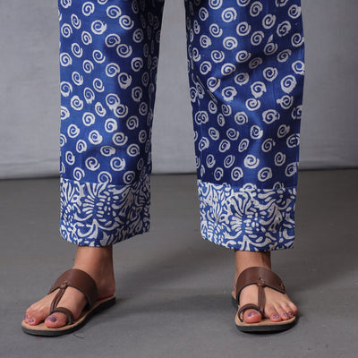 Blue - Hand Batik Printing Chanderi Silk Kurta with Palazzo & Dupatta Set