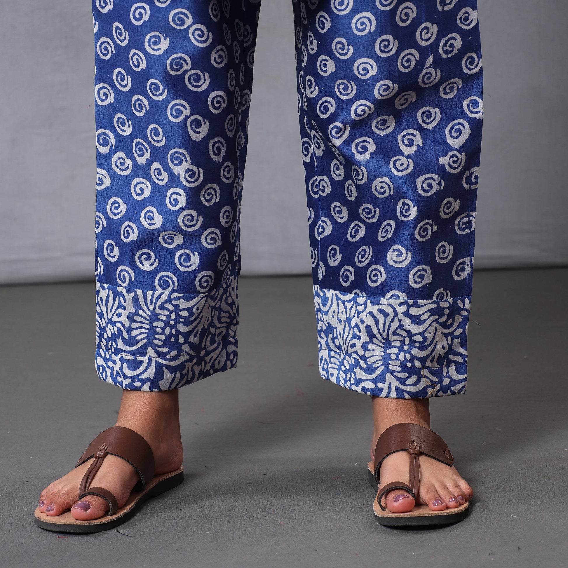 Blue - Hand Batik Printing Chanderi Silk Kurta with Palazzo & Dupatta Set