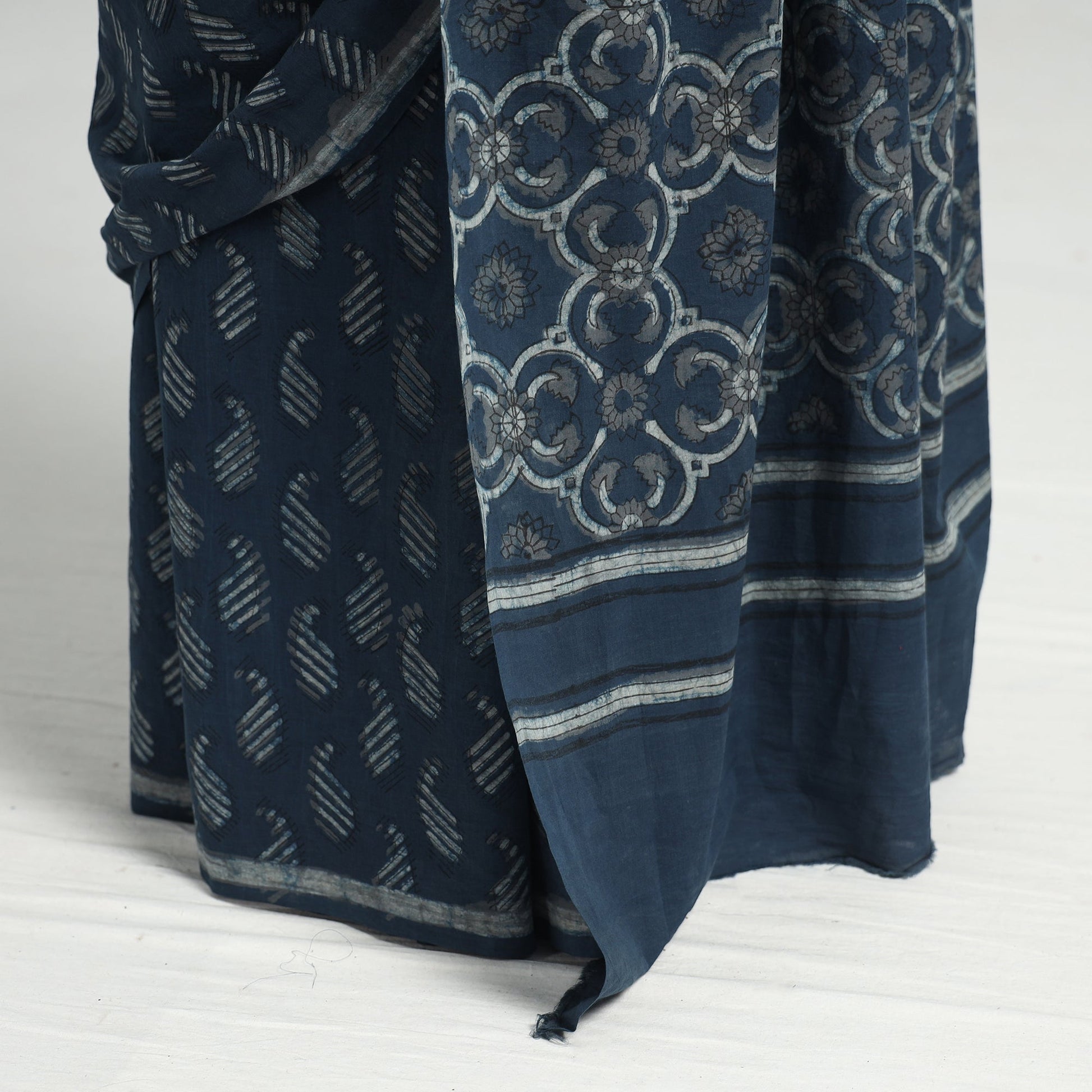 Blue - Akola Hand Block Printed Cotton Saree