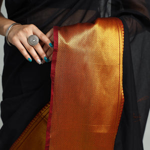 Black - Traditional Narayanpet Mercerised Cotton Saree with Zari Border 76
