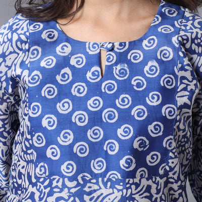 Blue - Hand Batik Printing Chanderi Silk Kurta with Palazzo & Dupatta Set