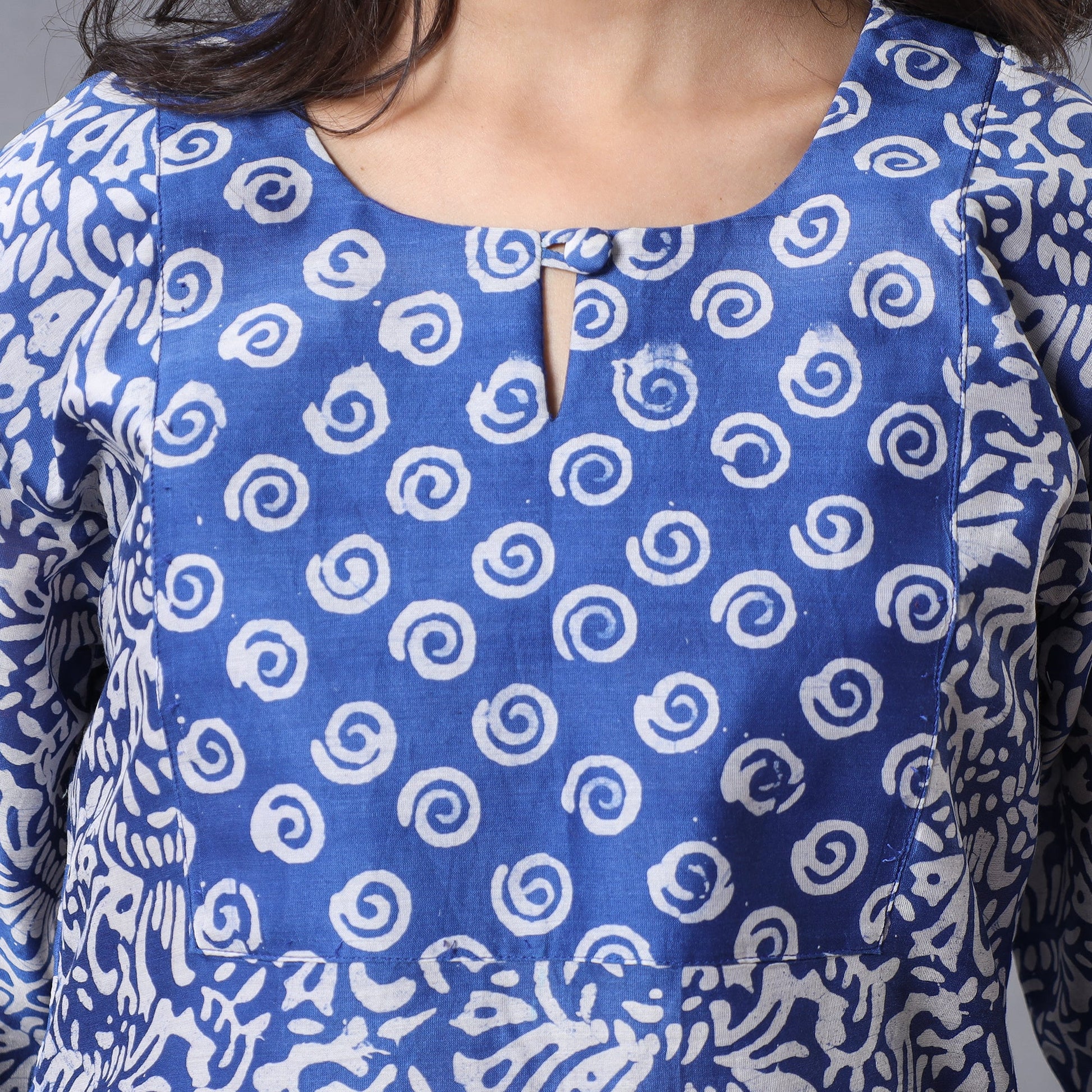 Blue - Hand Batik Printing Chanderi Silk Kurta with Palazzo & Dupatta Set