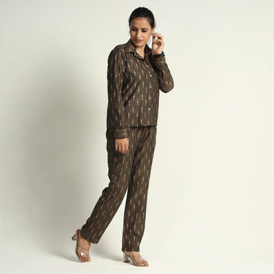 Brown - Pochampally Ikat Cotton Co-Ord Set