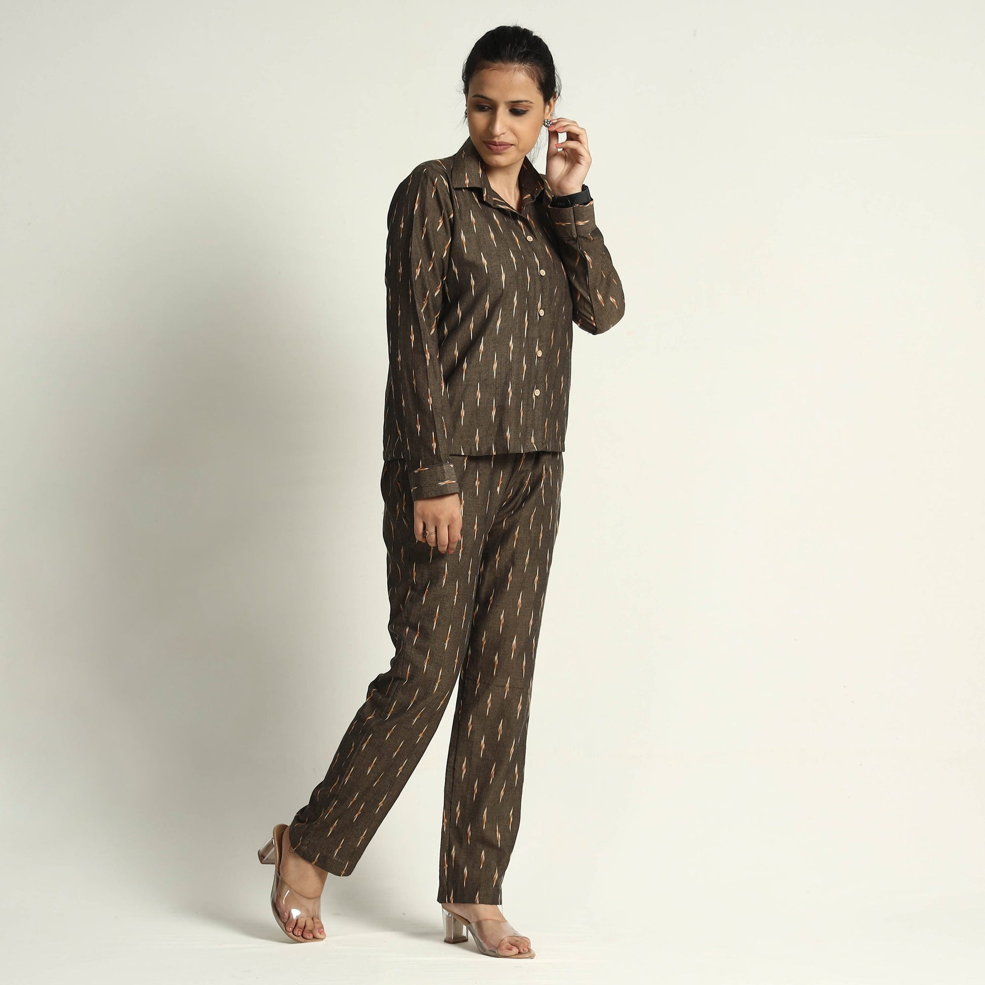 Brown - Pochampally Ikat Cotton Co-Ord Set