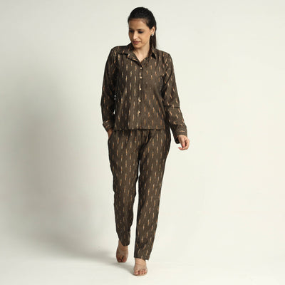 Brown - Pochampally Ikat Cotton Co-Ord Set