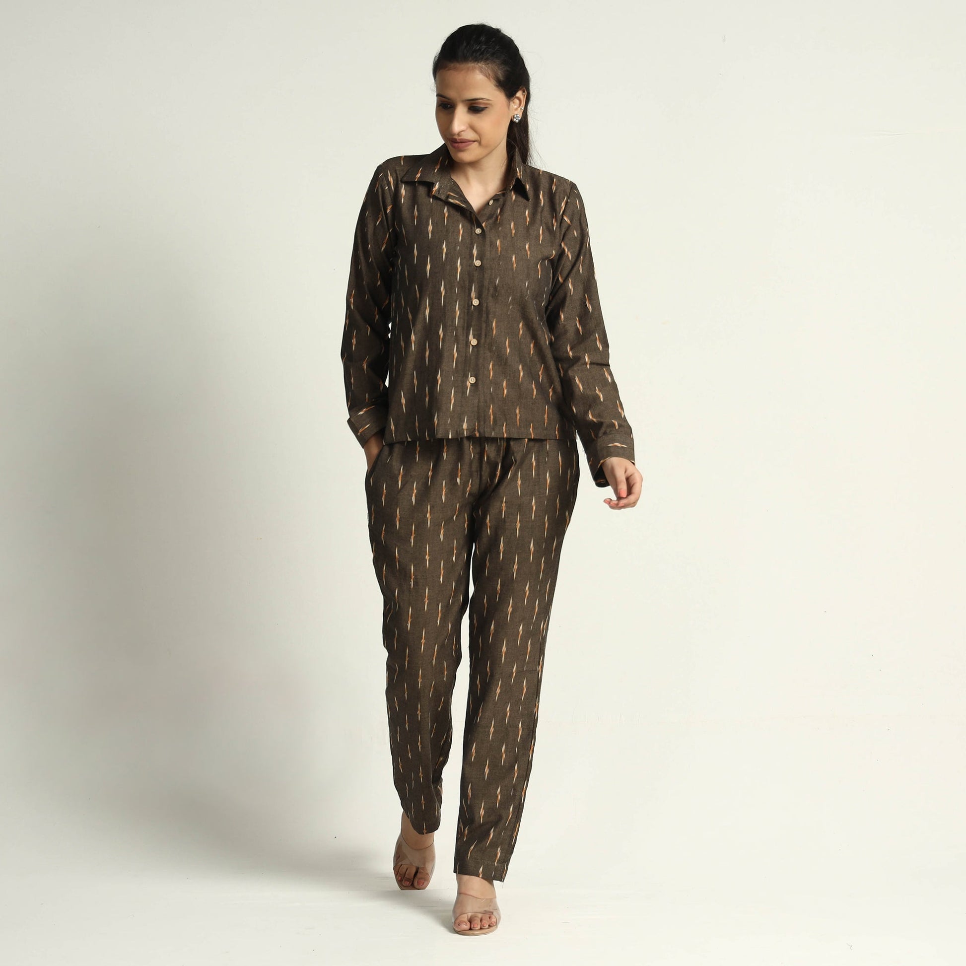 Brown - Pochampally Ikat Cotton Co-Ord Set