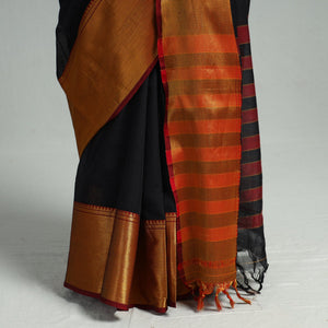 Black - Traditional Narayanpet Mercerised Cotton Saree with Zari Border 76