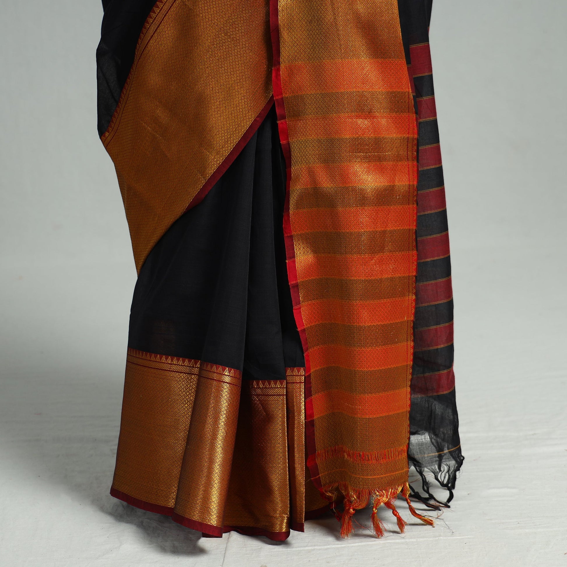Black - Traditional Narayanpet Mercerised Cotton Saree with Zari Border 76