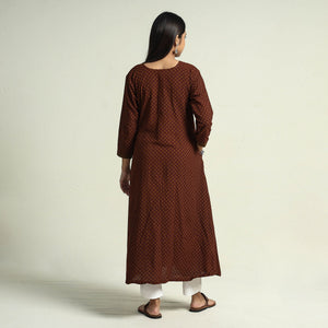 Brown - Block Print Cotton A-Line Bagh Kurta