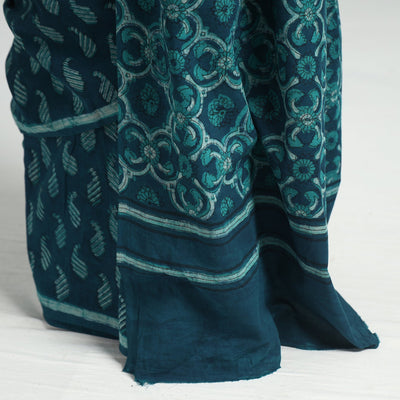 Blue - Akola Hand Block Printed Cotton Saree