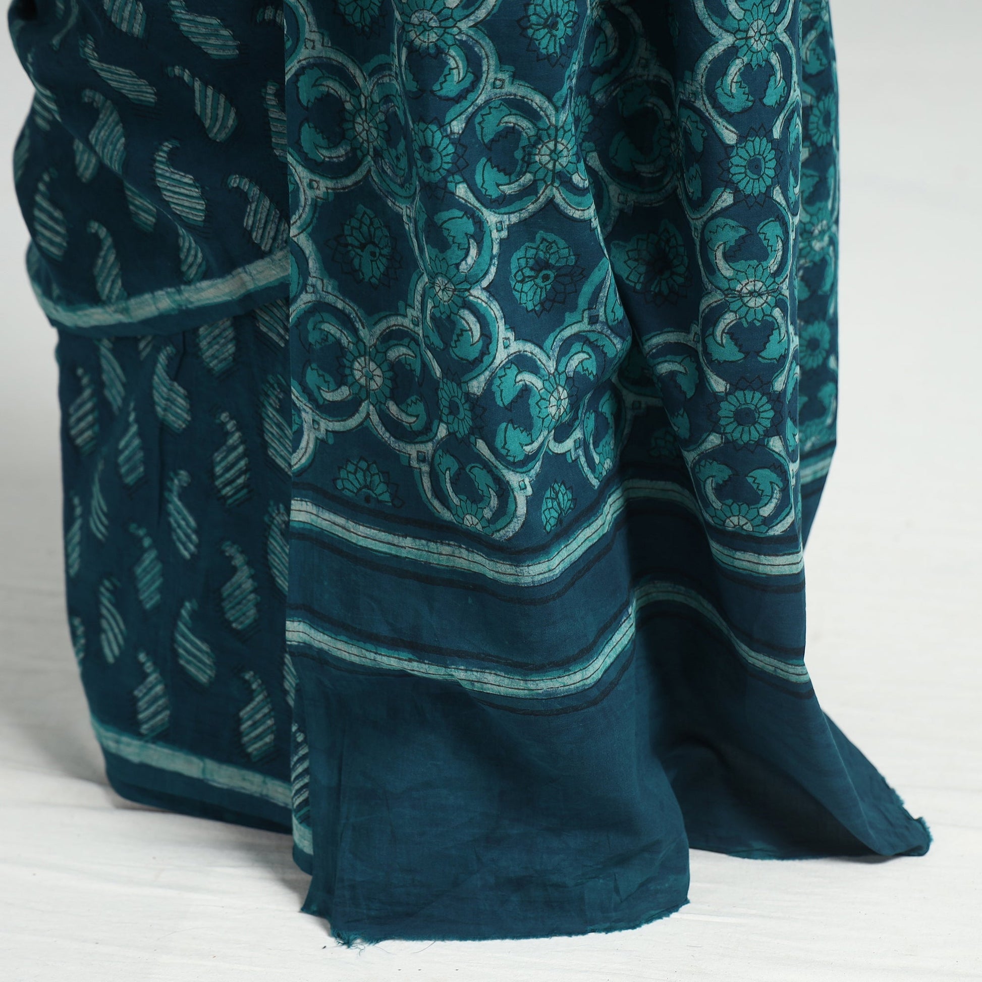 Blue - Akola Hand Block Printed Cotton Saree