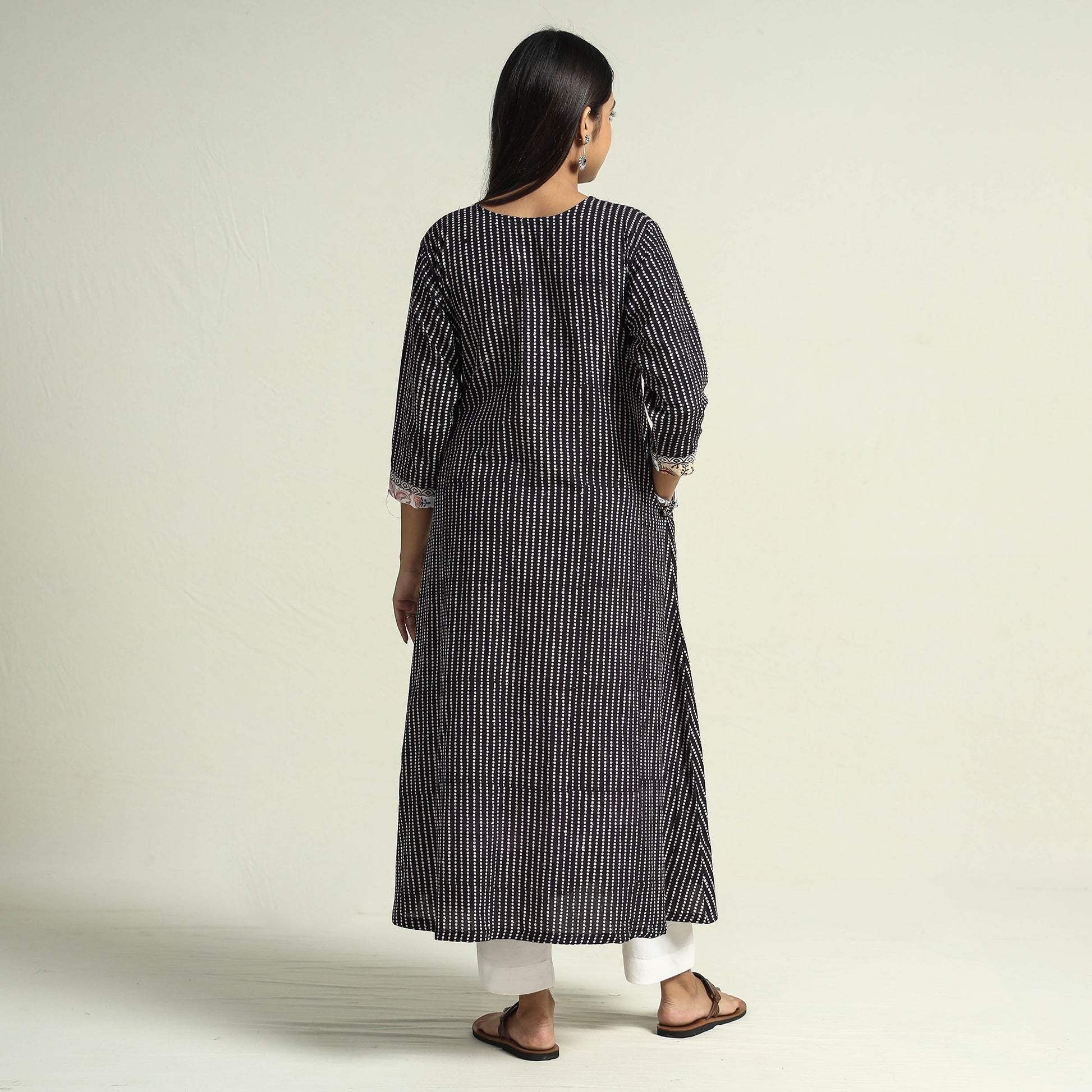 Black - Block Print Cotton Patchwork A-Line Bagh Kurta