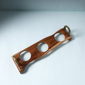 Brown - Hand Carved Dokra Natural Mahogany Wooden Glass Holder Tray (13 x 4 in)