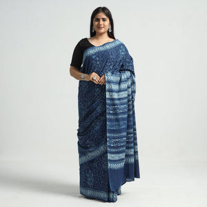 Blue - Akola Hand Block Printed Cotton Saree