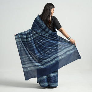 Blue - Akola Hand Block Printed Cotton Saree