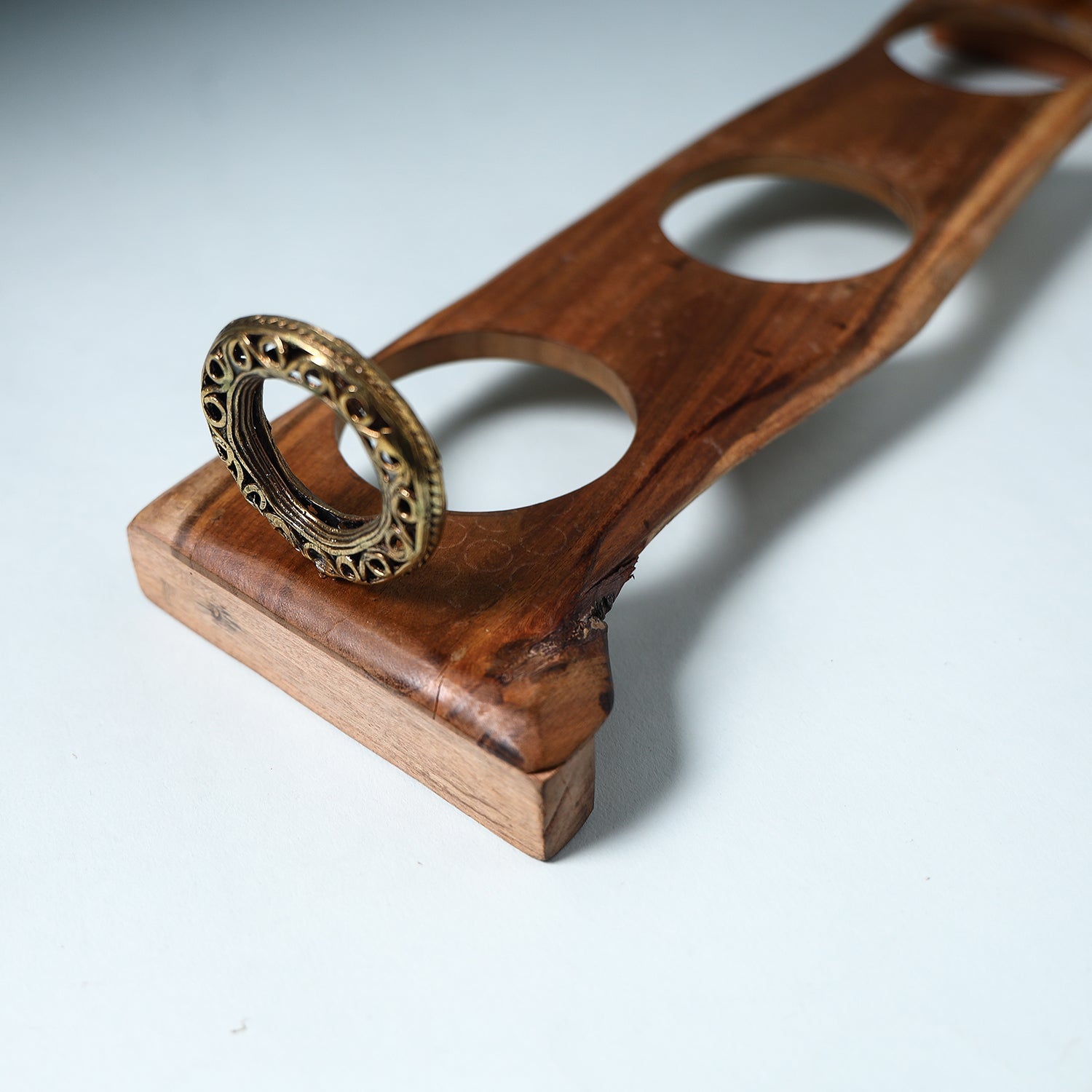 Brown - Hand Carved Dokra Natural Mahogany Wooden Glass Holder Tray (13 x 4 in)