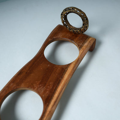 Brown - Hand Carved Dokra Natural Mahogany Wooden Glass Holder Tray (13 x 4 in)