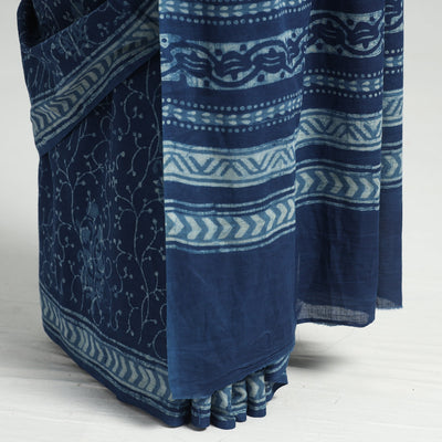 Blue - Akola Hand Block Printed Cotton Saree