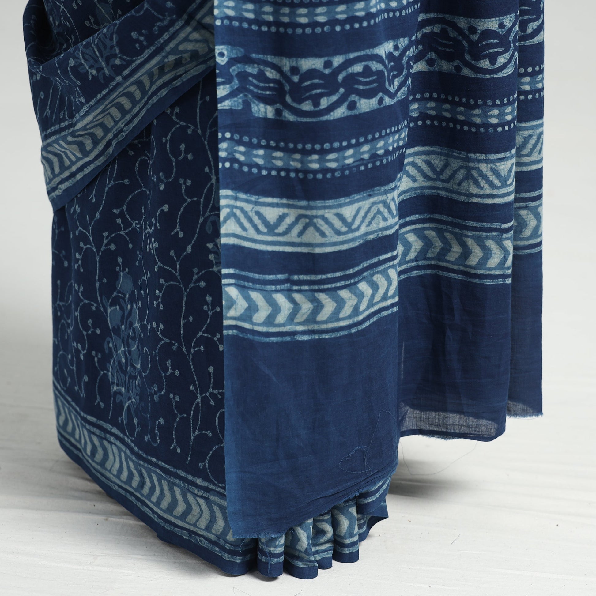 Blue - Akola Hand Block Printed Cotton Saree