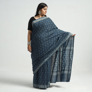 Blue - Akola Hand Block Printed Cotton Saree