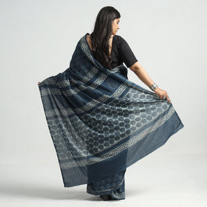 Blue - Akola Hand Block Printed Cotton Saree